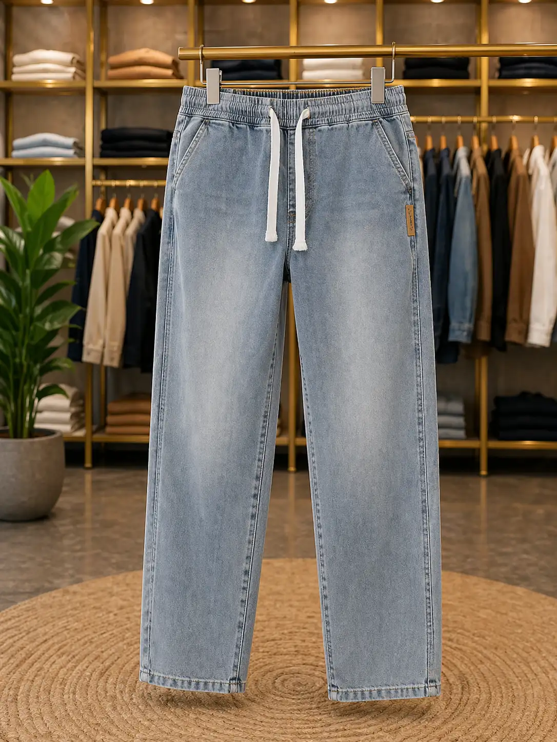 Men's Light Blue Denim Drawstring Joggers